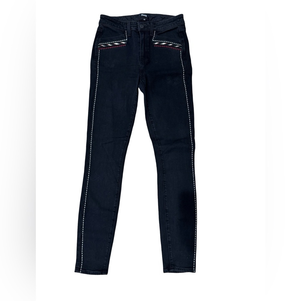 PAIGE AMBERLY ULTRA SKINNY IN NOIR BOLEYN EMBROIDERED SIZE 28